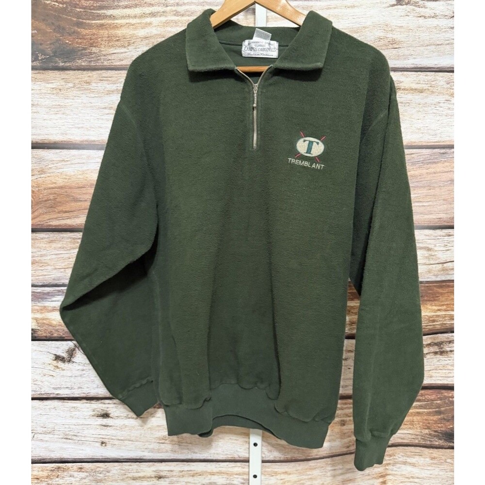 Vintage Tremblant Ski Resort Mens Green Campus Originals Quarter Zip Sz Medium